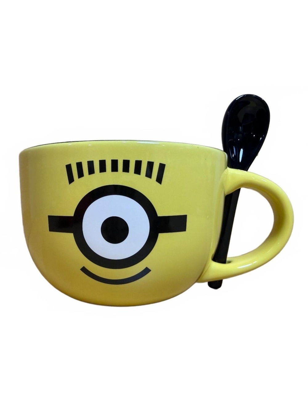 NWT - Yellow Minion-Themed Ceramic Coffee Mug with Black Spoon